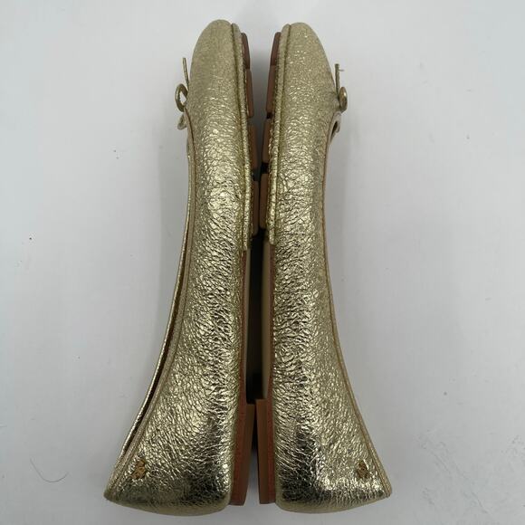 TORY BURCH Laila 2 Driver 7.5 Flats Crinkle Sparkle Gold Shoes Bow Leather - Picture 7 of 14
